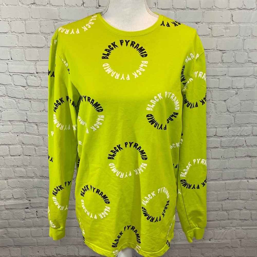 BLACK PYRAMID Long Sleeve T-Shirt Neon Green Logo-Small